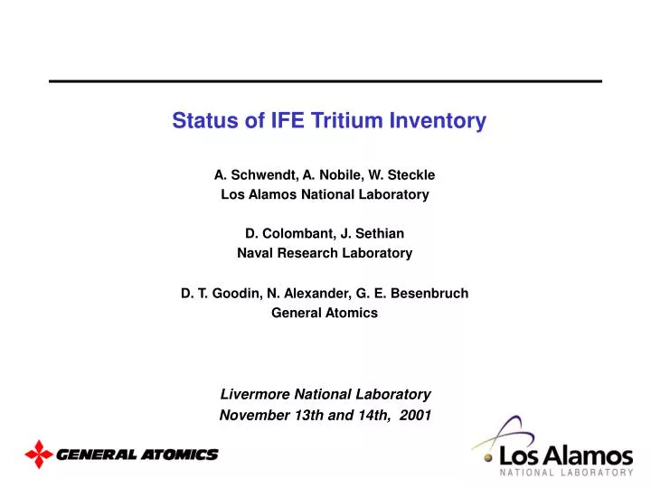 status of ife tritium inventory