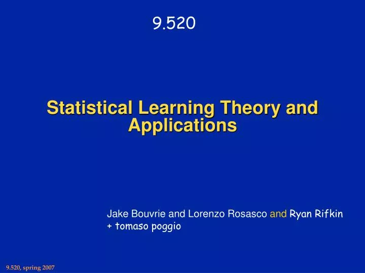 statistical learning theory and applications