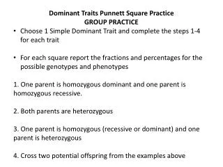 Dominant Traits Punnett Square Practice GROUP PRACTICE