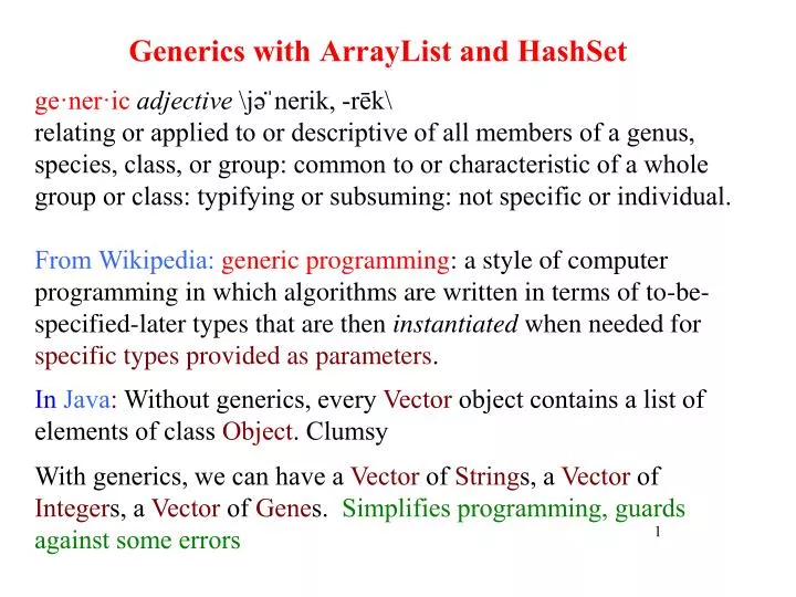 generics with arraylist and hashset