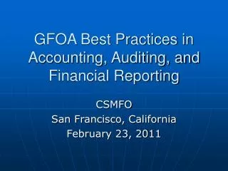 GFOA Best Practices in Accounting, Auditing, and Financial Reporting