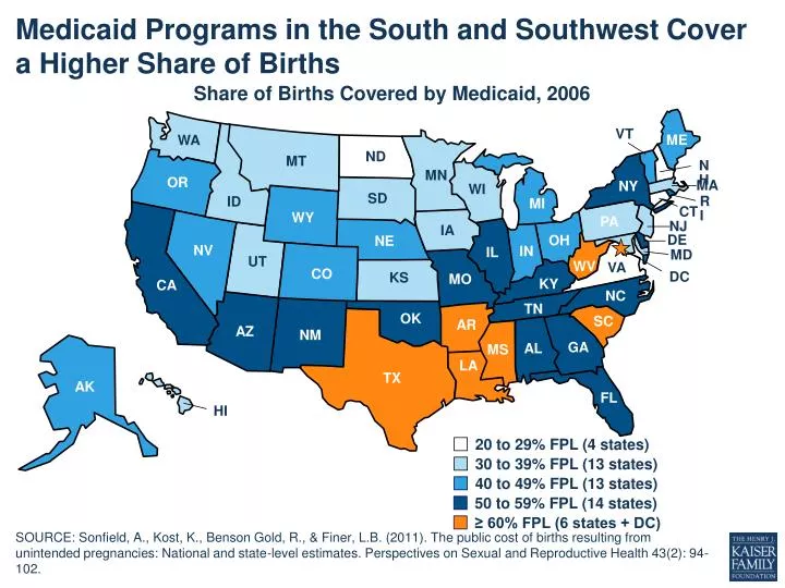 medicaid programs in the south and southwest cover a higher share of births