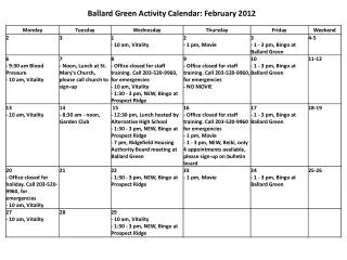 Ballard Green Activity Calendar: February 2012