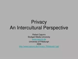 Privacy An Intercultural Perspective