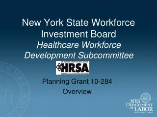 New York State Workforce Investment Board Healthcare Workforce Development Subcommittee