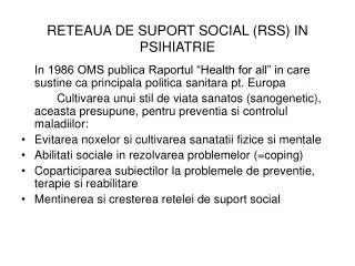 reteaua de suport social rss in psihiatrie