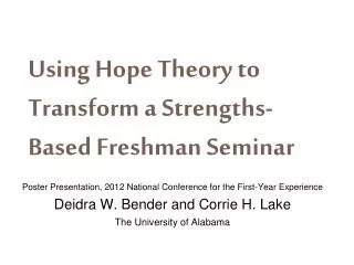 Using Hope Theory to Transform a Strengths-Based Freshman Seminar