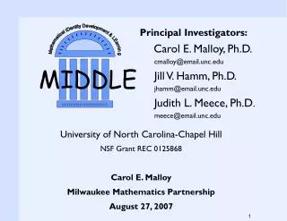 Principal Investigators: Carol E. Malloy, Ph.D. cmalloy@email.unc Jill V. Hamm, Ph.D.