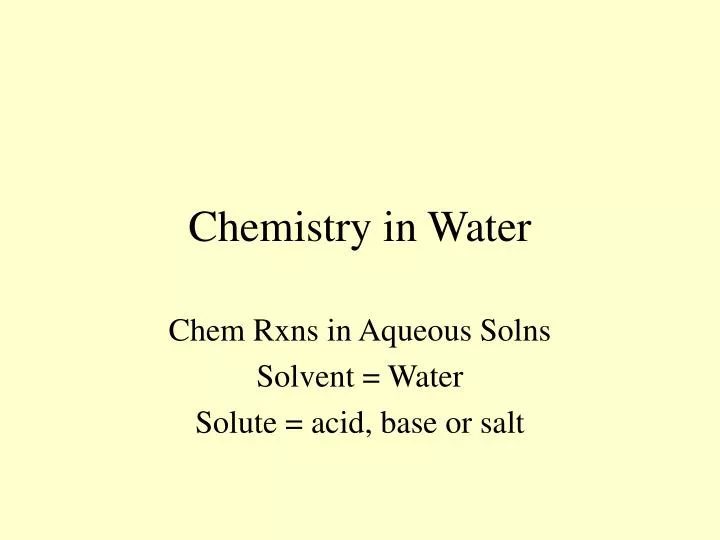 chemistry in water