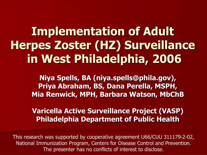 implementation of adult herpes zoster hz surveillance in west philadelphia 2006