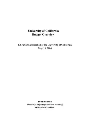 University of California Budget Overview