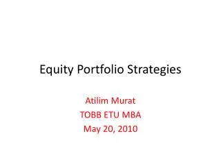 Equity Portfolio Strategies