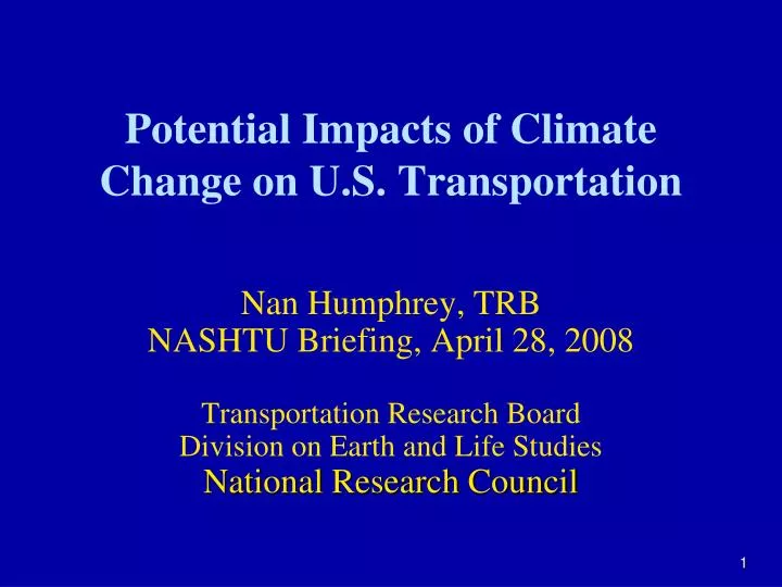 potential impacts of climate change on u s transportation