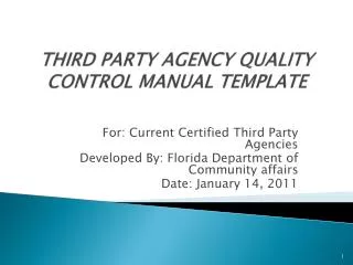 THIRD PARTY AGENCY QUALITY CONTROL MANUAL TEMPLATE