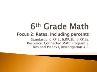 6 th Grade Math Focus 2: Rates, including percents