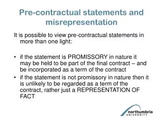 Pre-contractual statements and misrepresentation