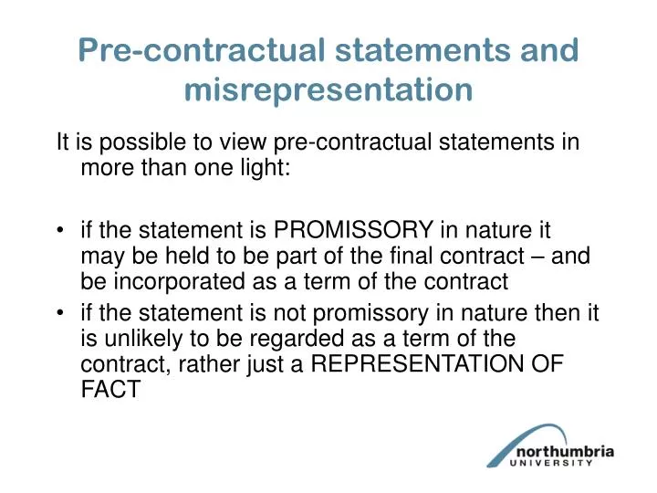 pre contractual statements and misrepresentation