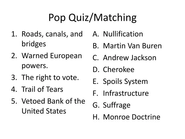 pop quiz matching