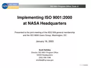 Implementing ISO 9001:2000 at NASA Headquarters