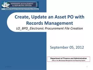 Create, Update an Asset PO with Records Management LO_BPD_Electronic Procurement File Creation