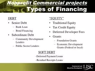 Nonprofit Commercial projects Types of Financing