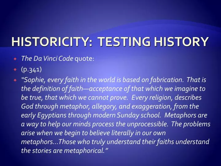 historicity testing history