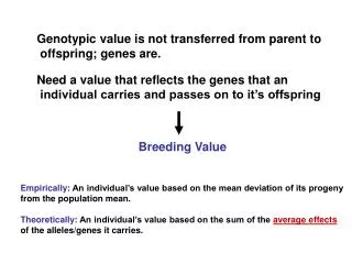 Genotypic value is not transferred from parent to offspring; genes are.