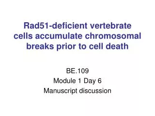 Rad51-deficient vertebrate cells accumulate chromosomal breaks prior to cell death