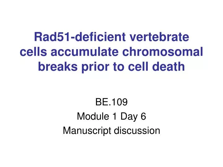 rad51 deficient vertebrate cells accumulate chromosomal breaks prior to cell death