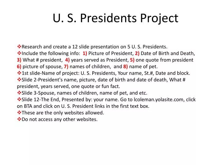 u s presidents project