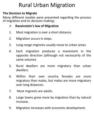 Rural Urban Migration