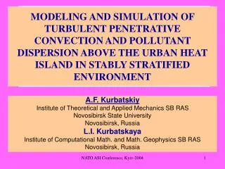 A.F. Kurbatskiy Institute of Theoretical and Applied Mechanics SB RAS Novosibirsk State University