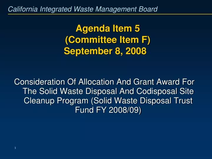 agenda item 5 committee item f september 8 2008