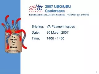 Briefing:	VA Payment Issues Date:	20 March 2007 Time:	1400 - 1450