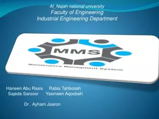 Al_Najah national university Faculty of Engineering Industrial Engineering Department
