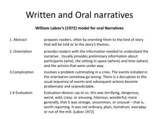 Written and Oral narratives