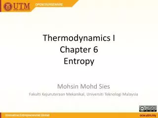 Thermodynamics I Chapter 6 Entropy