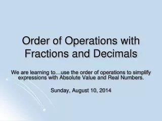 Order of Operations with Fractions and Decimals