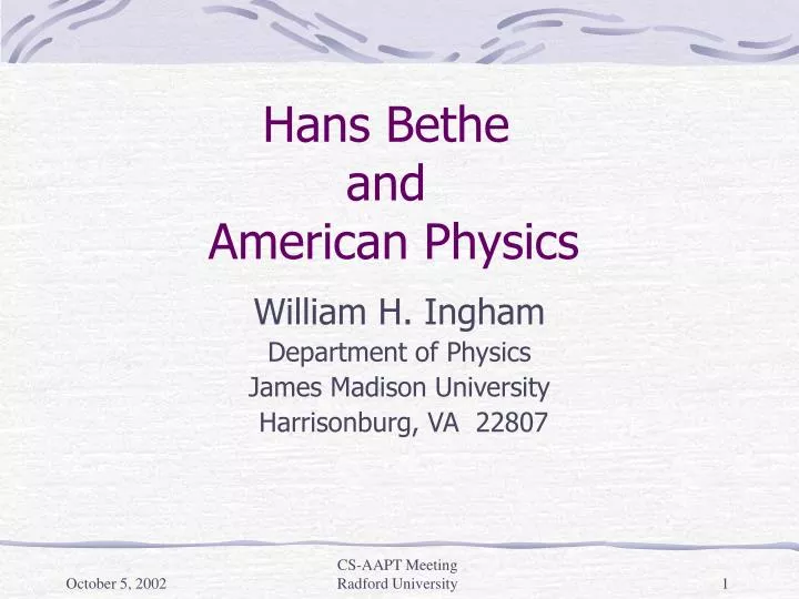 hans bethe and american physics