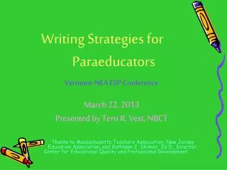 Writing Strategies for 	Paraeducators