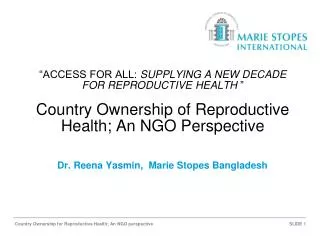 Dr. Reena Yasmin, Marie Stopes Bangladesh