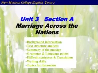 Unit 3 Section A Marriage Across the Nations