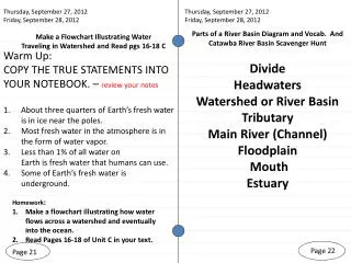 Make a Flowchart Illustrating Water Traveling in Watershed and Read pgs 16-18 C