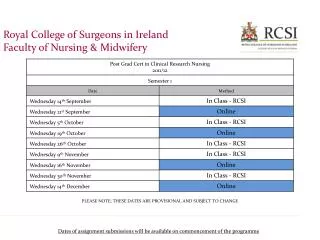 Royal College of Surgeons in Ireland Faculty of Nursing &amp; Midwifery