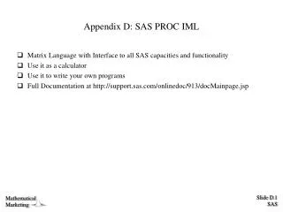 Appendix D: SAS PROC IML
