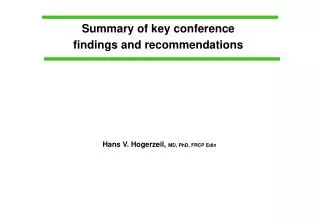 Summary of key conference findings and recommendations