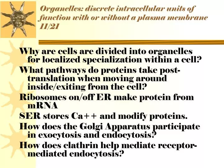 organelles discrete intracellular units of function with or without a plasma membrane 11 21