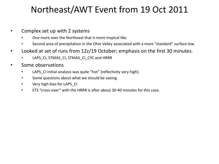 northeast awt event from 19 oct 2011