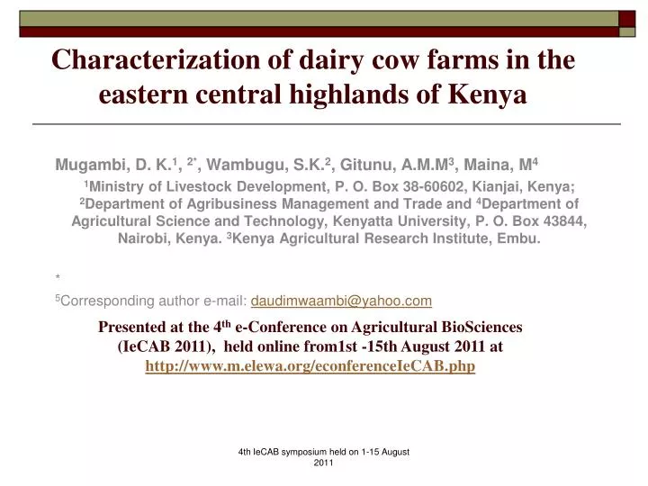 characterization of dairy cow farms in the eastern central highlands of kenya