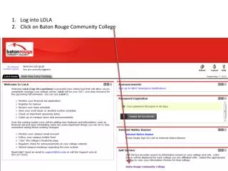 Log into LOLA Click on Baton Rouge Community College
